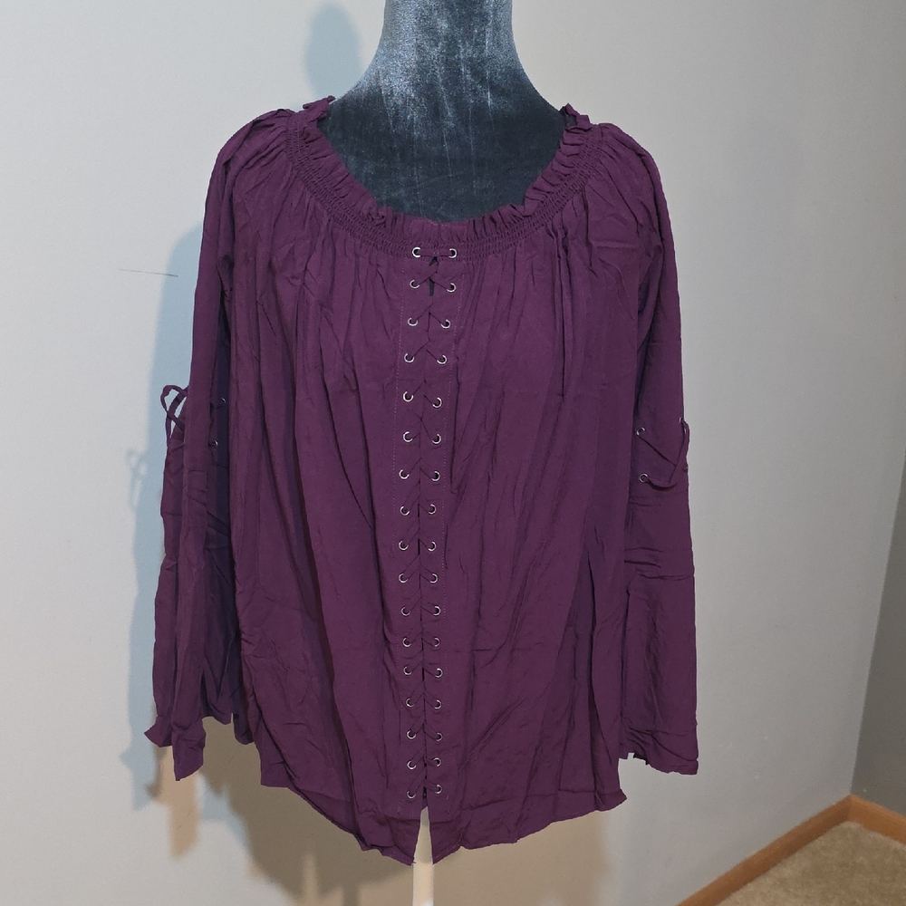 Rock & Republic Deep Purple Lace-Up‎ Blouse